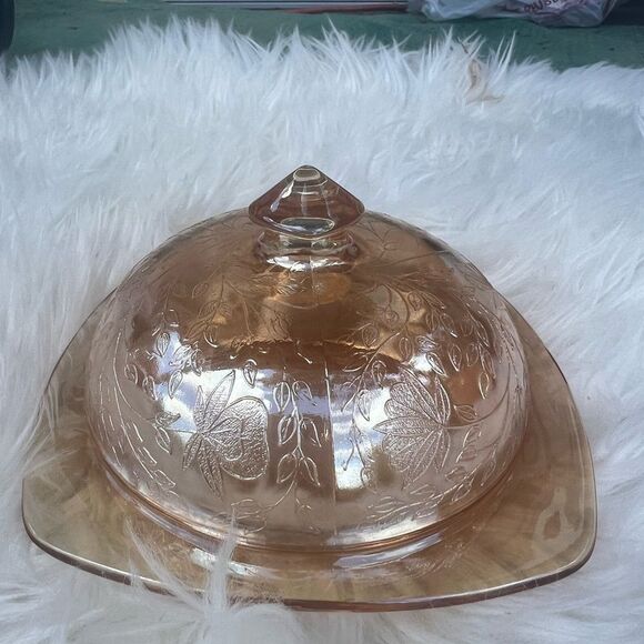 Vintage Covered Butter Dish, Floragold "Louisa" by Jeannette Glass rare - Picture 4 of 6